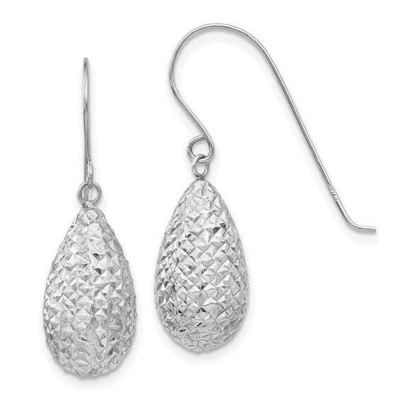 14kt White Gold Puff Teardrop Earrings