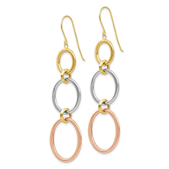 14kt Tri-color Triple Circle Dangle Earrings