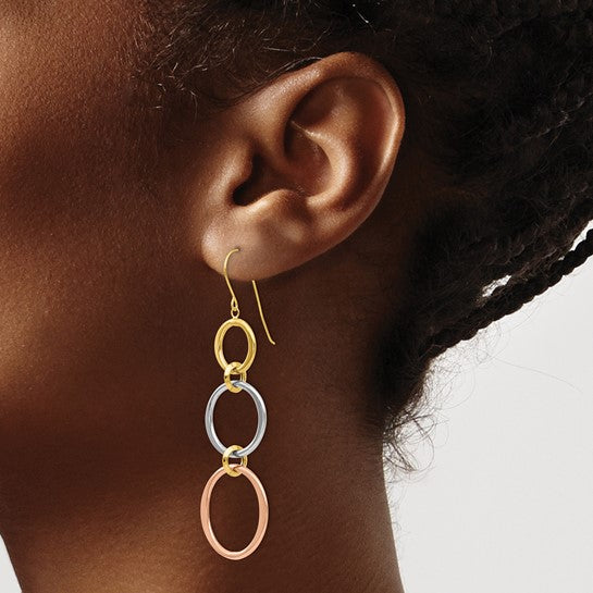 14kt Tri-color Triple Circle Dangle Earrings