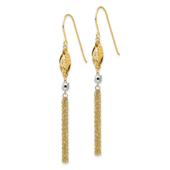 14kt Two-tone Bead and Chain Dangle Earrings