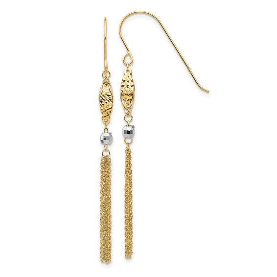 14kt Two-tone Bead and Chain Dangle Earrings