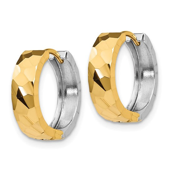 14kt Two-tone Textured Hinged Hoop Earrings