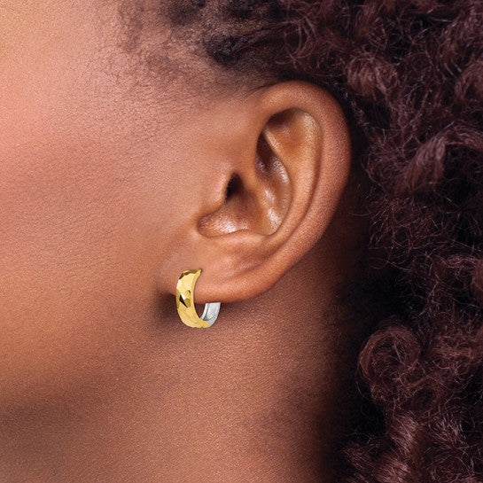 14kt Two-tone Textured Hinged Hoop Earrings