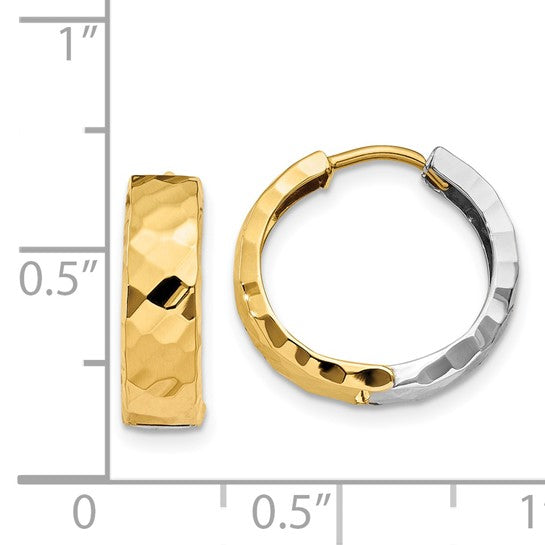 14kt Two-tone Textured Hinged Hoop Earrings