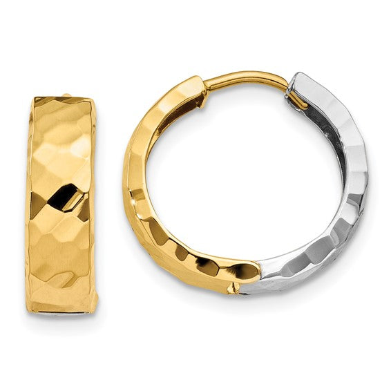 14kt Two-tone Textured Hinged Hoop Earrings