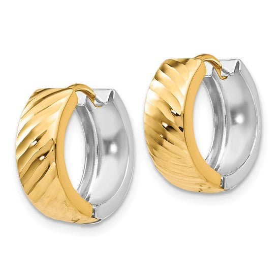 14kt Two-tone Textured Hoop Earrings