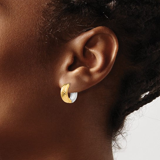 14kt Two-tone Textured Hoop Earrings
