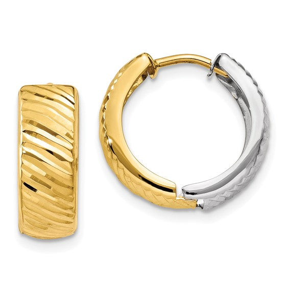 14kt Two-tone Textured Hoop Earrings