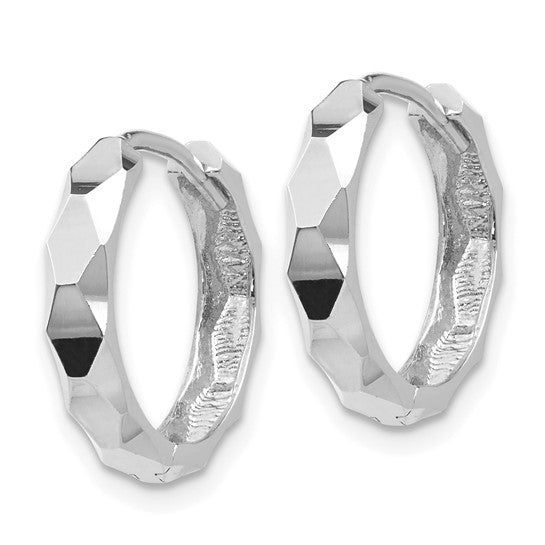 14kt White Gold Diamond-cut Hoop Earrings