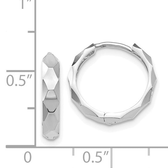 14kt White Gold Diamond-cut Hoop Earrings