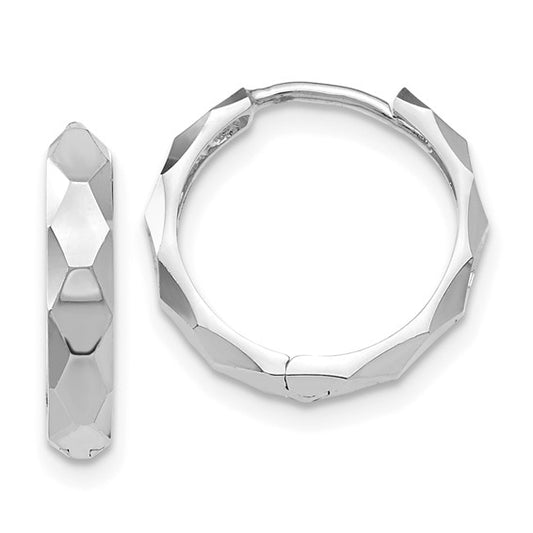 14kt White Gold Diamond-cut Hoop Earrings