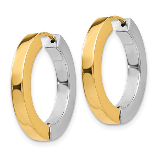 14kt Two-tone Gold Polished Hollow Hinged Hoop Earrings