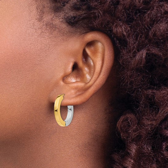 14kt Two-tone Gold Polished Hollow Hinged Hoop Earrings