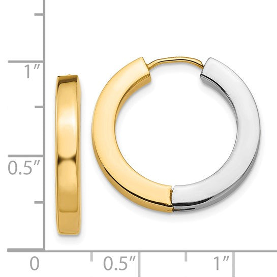 14kt Two-tone Gold Polished Hollow Hinged Hoop Earrings