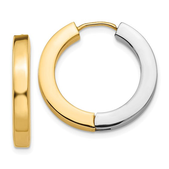 14kt Two-tone Gold Polished Hollow Hinged Hoop Earrings