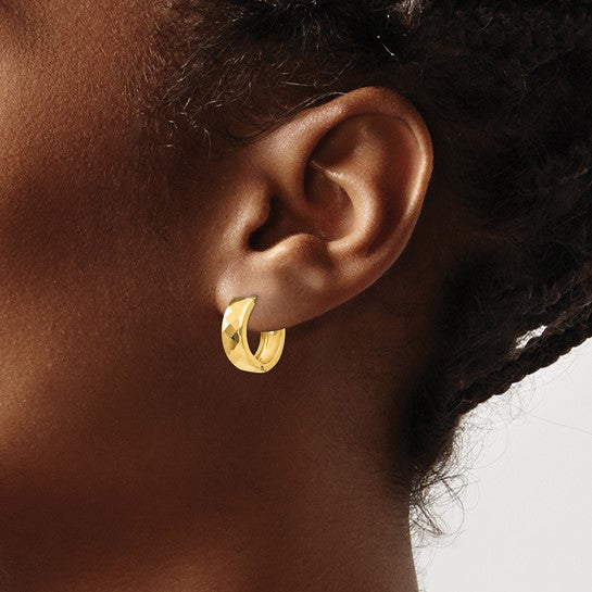 14kt Yellow Gold Textured Hinged Hoop Earrings