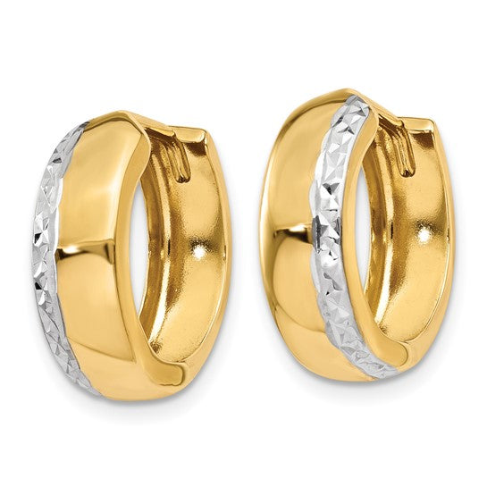 14kt Yellow Gold w/Rhodium Textured Hinged Hoop Earrings