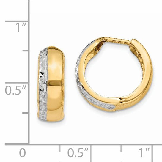 14kt Yellow Gold w/Rhodium Textured Hinged Hoop Earrings