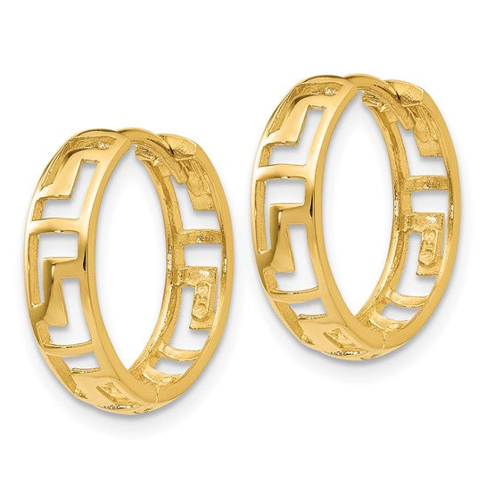 14kt Yellow Gold Greek Key Hinged Hoop Earrings