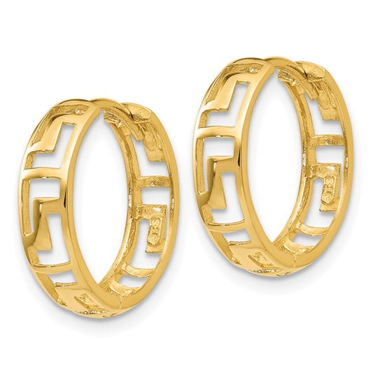 14kt Yellow Gold Greek Key Hinged Hoop Earrings
