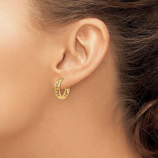 14kt Yellow Gold Greek Key Hinged Hoop Earrings