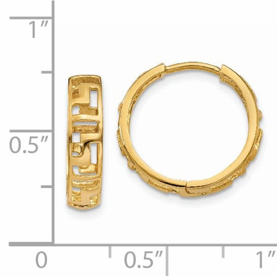 14kt Yellow Gold Greek Key Hinged Hoop Earrings
