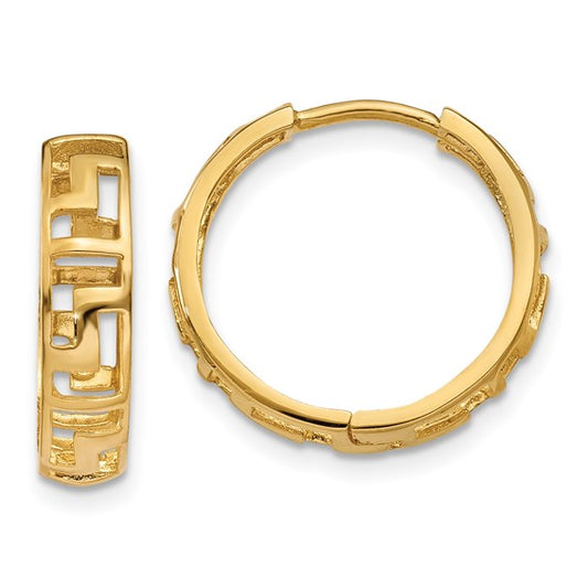 14kt Yellow Gold Greek Key Hinged Hoop Earrings