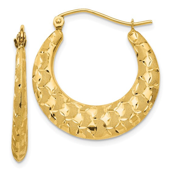 14KT Yellow Gold Laser Cut Patterned Hoop Earrings