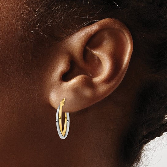 14kt Two-tone Polished Hollow Hoop Earrings
