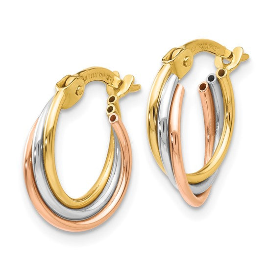 14kt Tri-color Twisted Hoop Earrings
