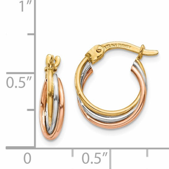 14kt Tri-color Twisted Hoop Earrings