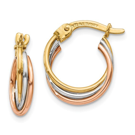 14kt Tri-color Twisted Hoop Earrings