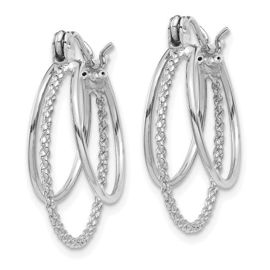 14kt White Gold Polished and Textured Circle Hoop Earrings
