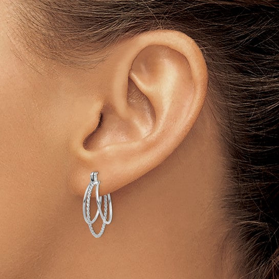 14kt White Gold Polished and Textured Circle Hoop Earrings