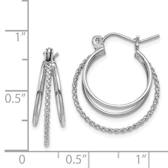 14kt White Gold Polished and Textured Circle Hoop Earrings