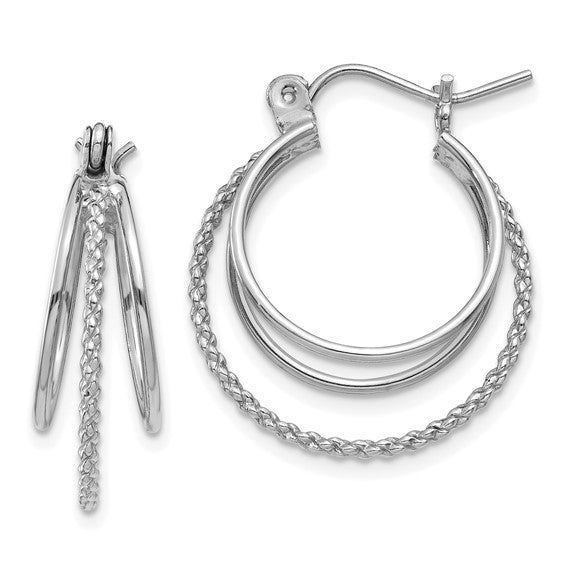 14kt White Gold Polished and Textured Circle Hoop Earrings