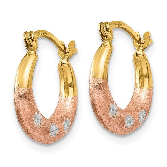 14kt Yellow & White and Rose Rhodium Flower Hoop Earrings