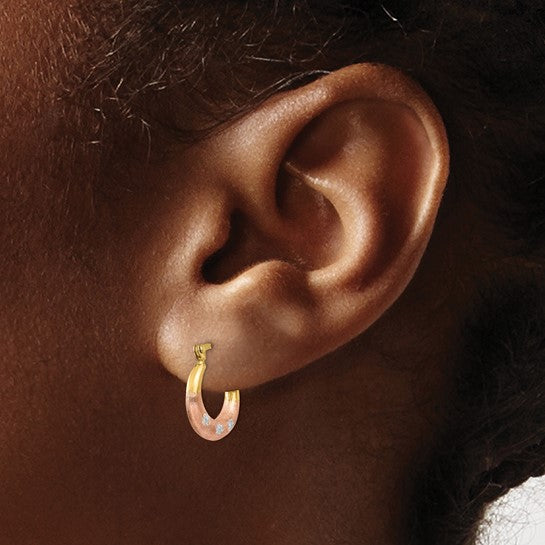 14kt Yellow & White and Rose Rhodium Flower Hoop Earrings