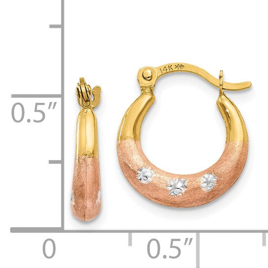14kt Yellow & White and Rose Rhodium Flower Hoop Earrings