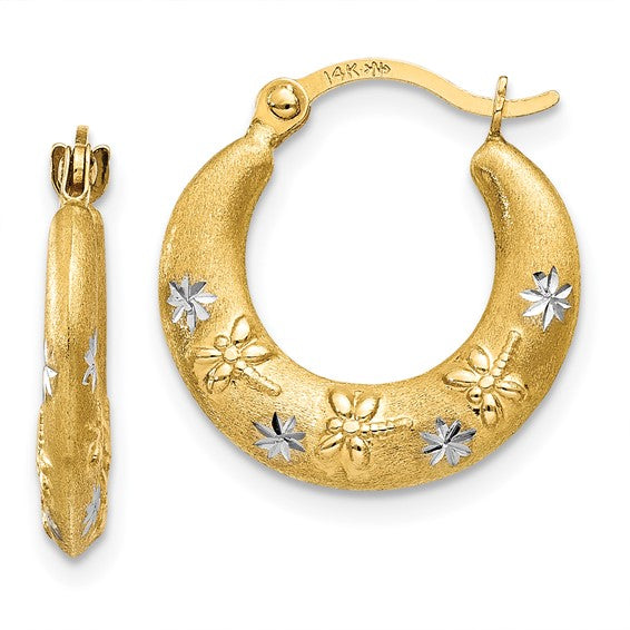 14kt Yellow Gold & Rhodium Hoop Earrings