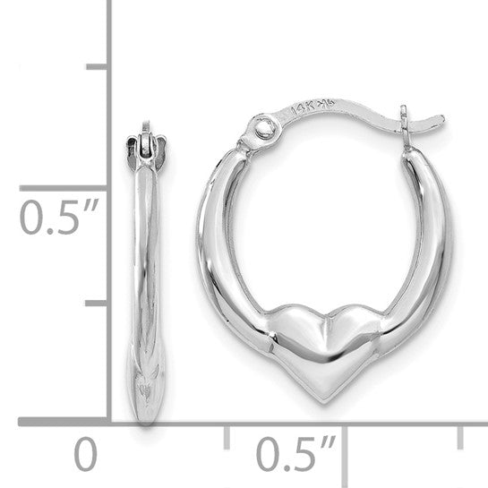 14kt White Gold Heart Hoop Earrings