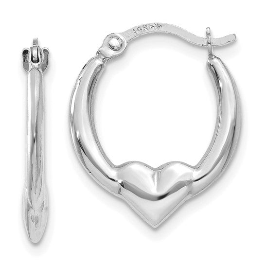 14kt White Gold Heart Hoop Earrings