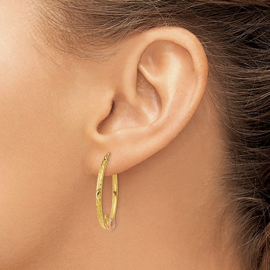 14KT Two Tone & Rose Heart D/C Hoop Earrings
