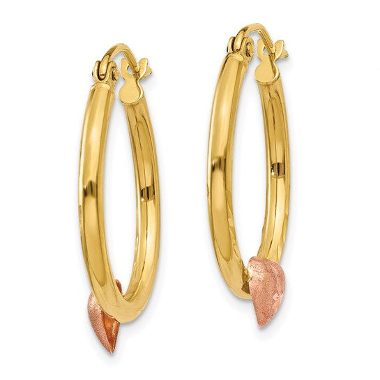 14KT Yellow & Rose Gold Heart Hoop Earrings