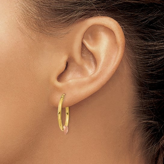 14KT Yellow & Rose Gold Heart Hoop Earrings