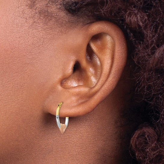 14KT Yellow Gold & White and Rose Rhodium Heart Hoop Earrings