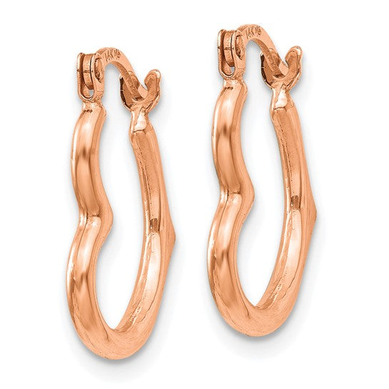 14KT Rose Gold Heart Shaped Hollow Hoop Earrings