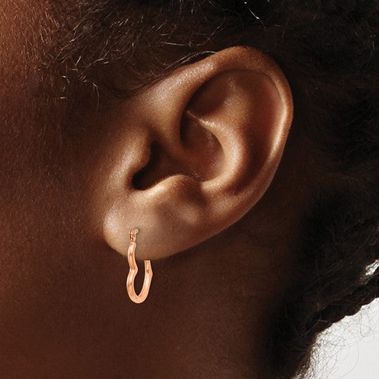 14KT Rose Gold Heart Shaped Hollow Hoop Earrings