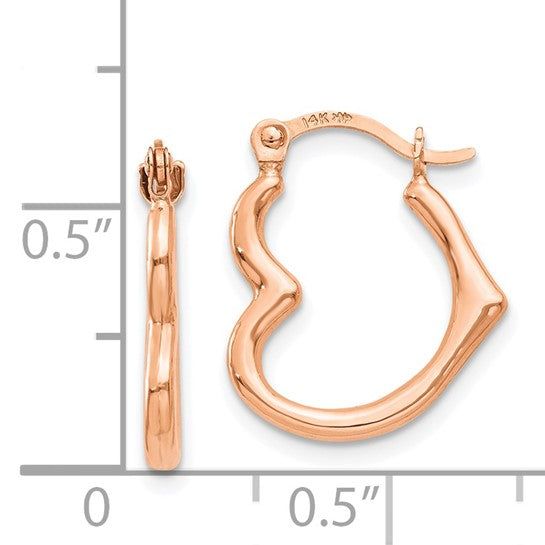 14KT Rose Gold Heart Shaped Hollow Hoop Earrings