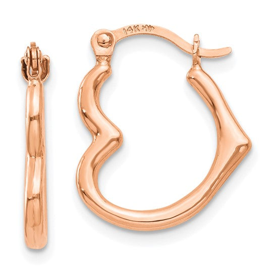 14KT Rose Gold Heart Shaped Hollow Hoop Earrings